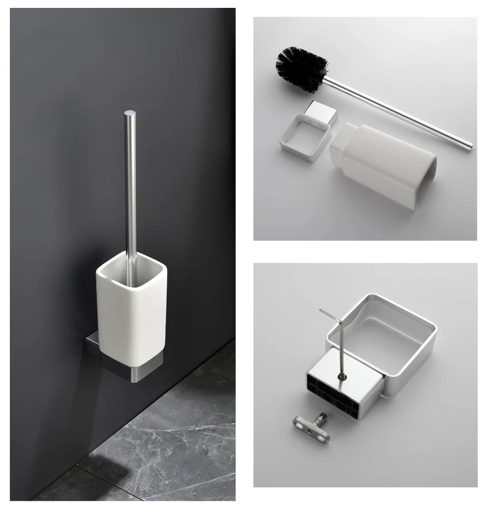 Aluminum Bathroom Accessories Sets Roll Paper Holder Toilet Brush Holder Ceramic Holder Towel Bar Towel Holder Robe Hook Anodize