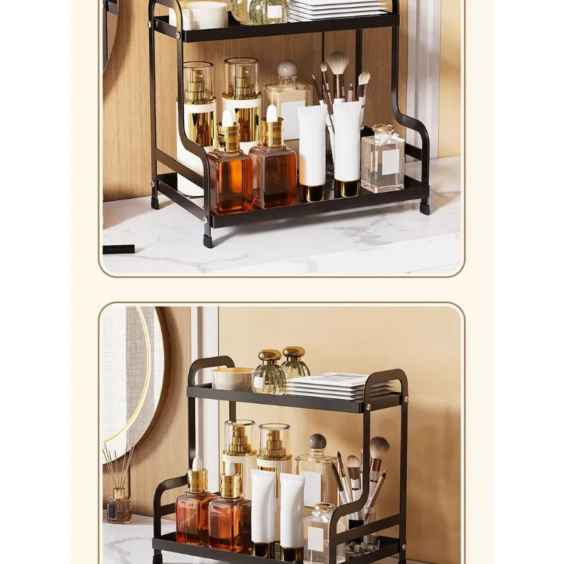 2 Tier Under Sink Organizer Sliding Cabinet Basket Organizer Storage Rack with Hooks Hanging Cup Bathroom Kitchen Organizer New