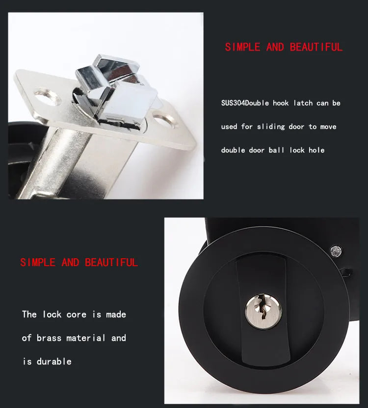 Black Sliding Door Sliding Door Lock Bathroom Balcony Interior Kitchen Double Hook Sliding Door Built-In Invisible Hook Lock