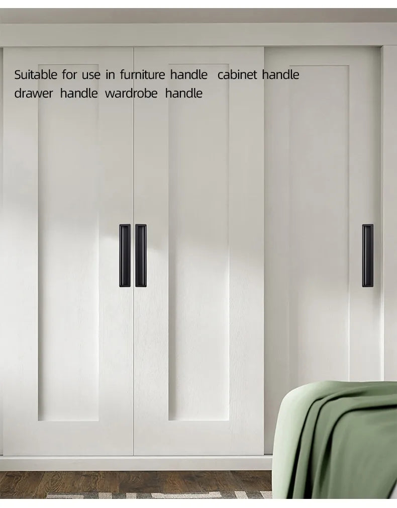 Embedded Hidden Furniture Handles Modern Aluminum Alloy Wardrobe Door Pulls Matte Black Kitchen Cabinets Knob Decoration Handles