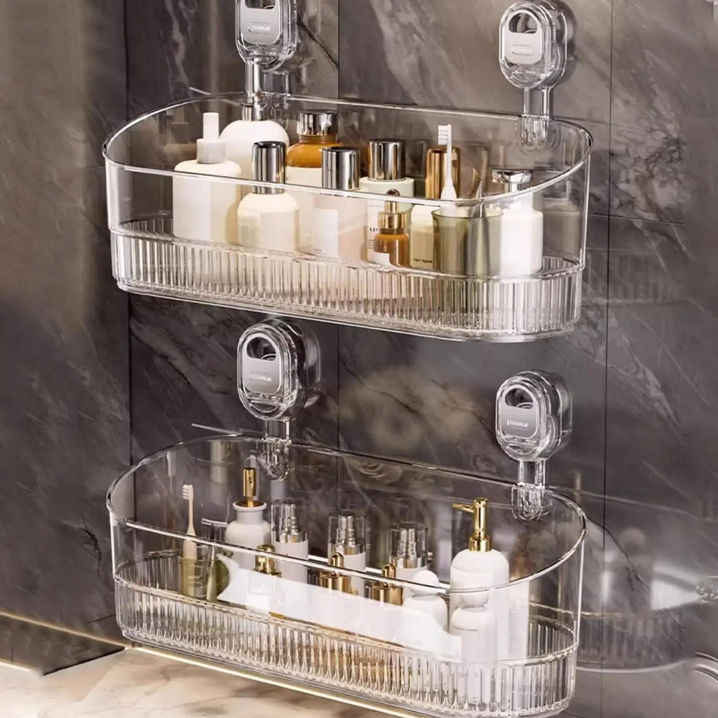 Bathroom Shelf Suction Cup Wall Mount Corner Storage Rack No Drill Shampoo Holder Cosmetic Organizer Shower Drain Basket