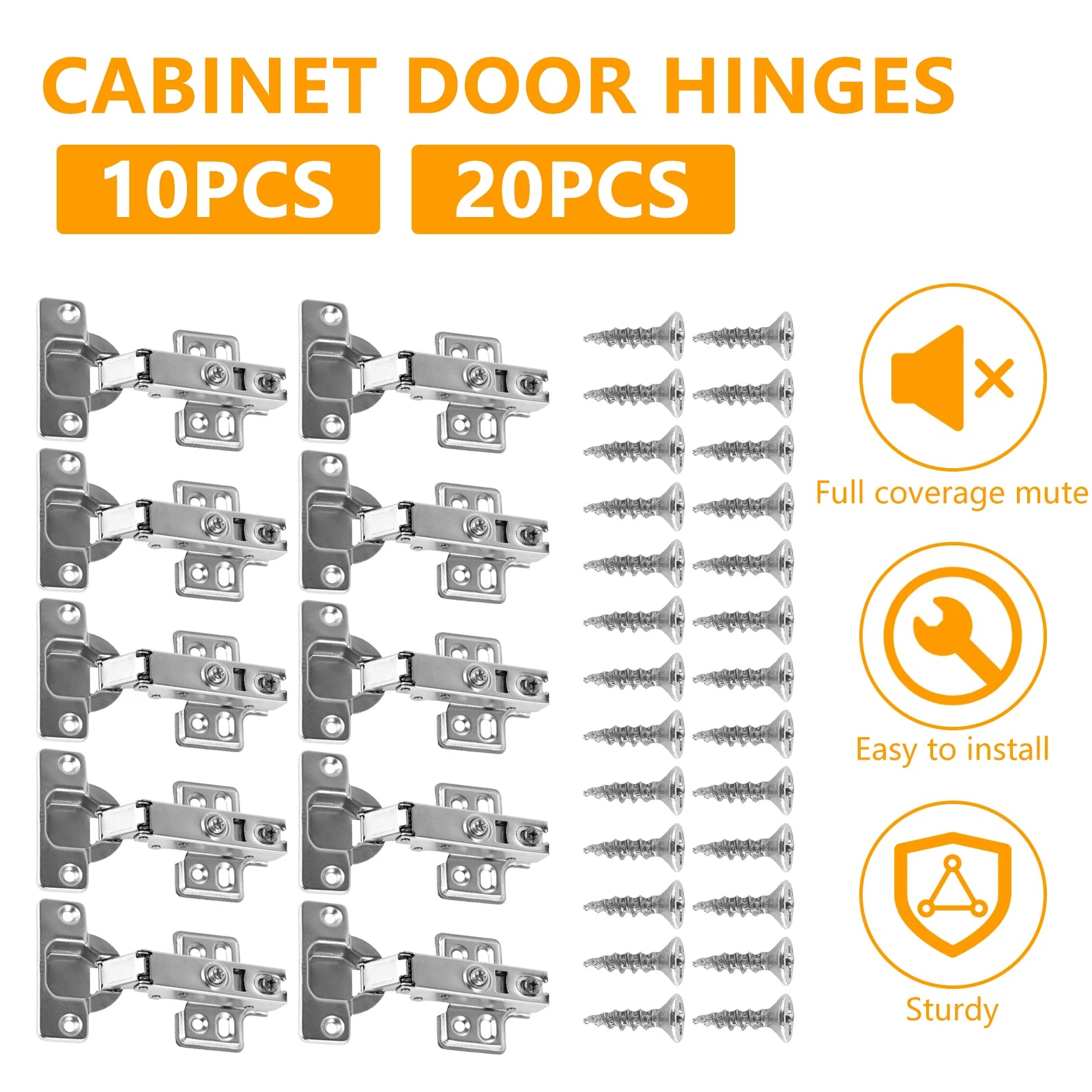 10/20Pcs Stainless Steel Cabinet Door Hinges Hydraulic Damper Buffer Soft Close Quiet Wardrobe Door Concealed Hinges with Screws