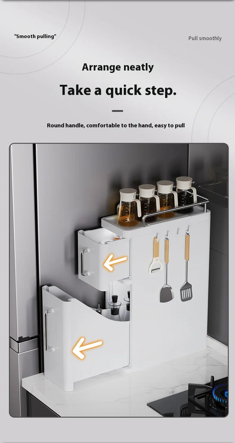 2/3 Layer Spice Storage Rack Kitchen Organize Spice Shelf Pull-Out Efficient Locker With Hooks Wheels Integrated Slim Cabinet