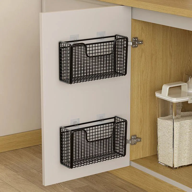 Punch-free Kitchen Cabinet Door Storage Box Iron Rack Wall-mounted Cabinet Metal Multi-Purpose Spice Rack Holder For Household