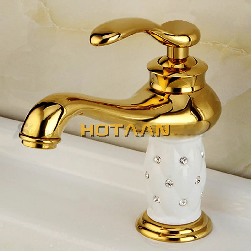 Bathroom Basin Gold Faucet Brass With Diamond Crystal Body Tap New Luxury Single Handle Hot and Cold Tap . YT-5045