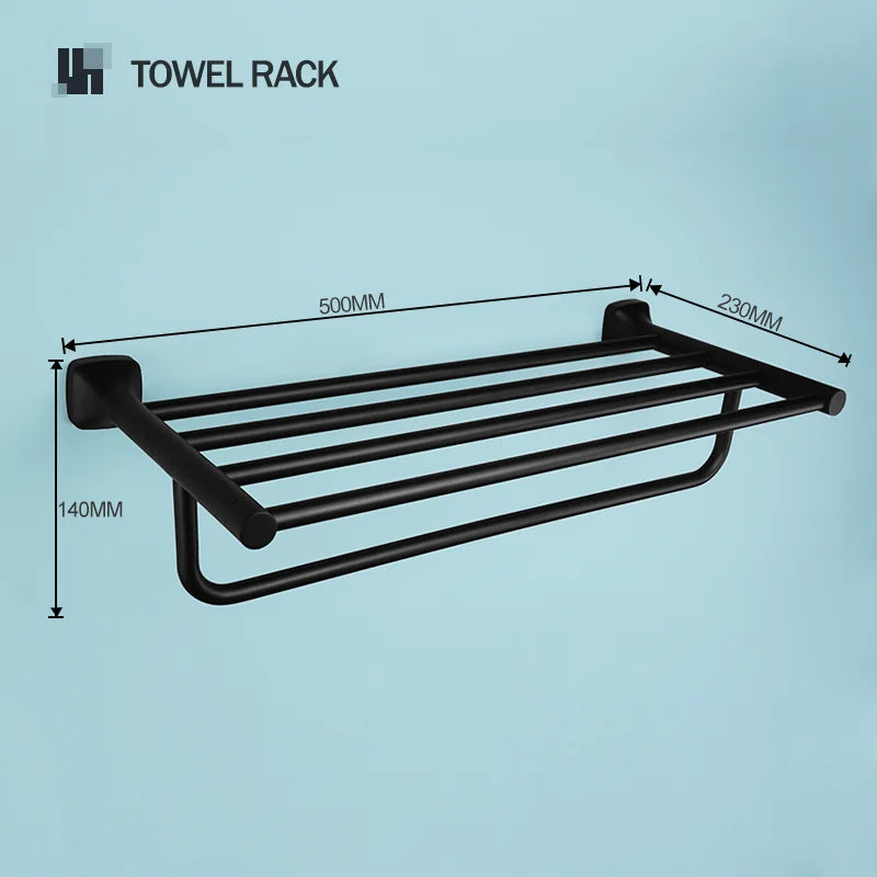 Black Bathroom Accessories Stainless Steel Wall Mounted Bath Towel Holder Robe Hook Toilet Brush Paper Towel Holder Pendant
