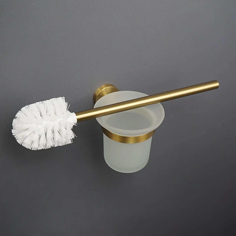 Stainless Steel Gold Brushed Bathroom Toilet Accessories Hardware Set Towel Hook Wall Mounted Paper Holder Toilet Brush Holder
