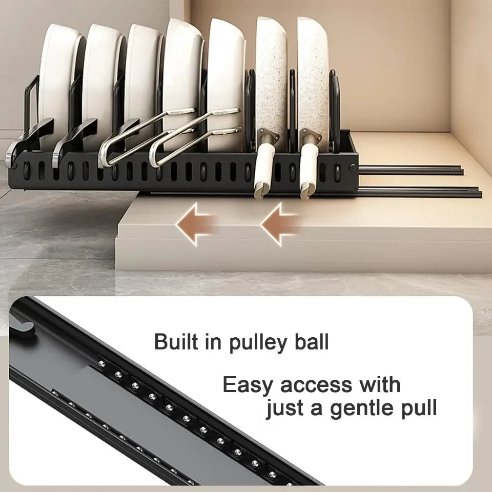 Kitchen Pull-Out Pot Rack Adjustable Cupboard Trays Dishes Partition Shelf with Slide Rails Organizer Tray Drawer Storage Racks