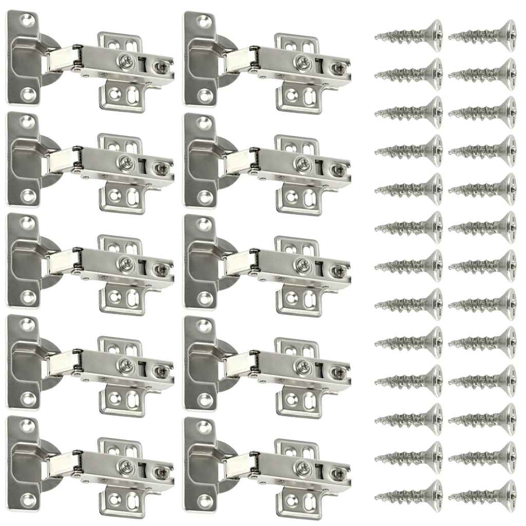 10/20Pcs Stainless Steel Cabinet Door Hinges Hydraulic Damper Buffer Soft Close Quiet Wardrobe Door Concealed Hinges with Screws