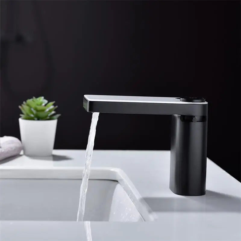 Bathroom LED Digital Basin Faucet Black Water Power Basin Mixer Brass Chrome Plated Temperate Display Faucets Smart Water Taps