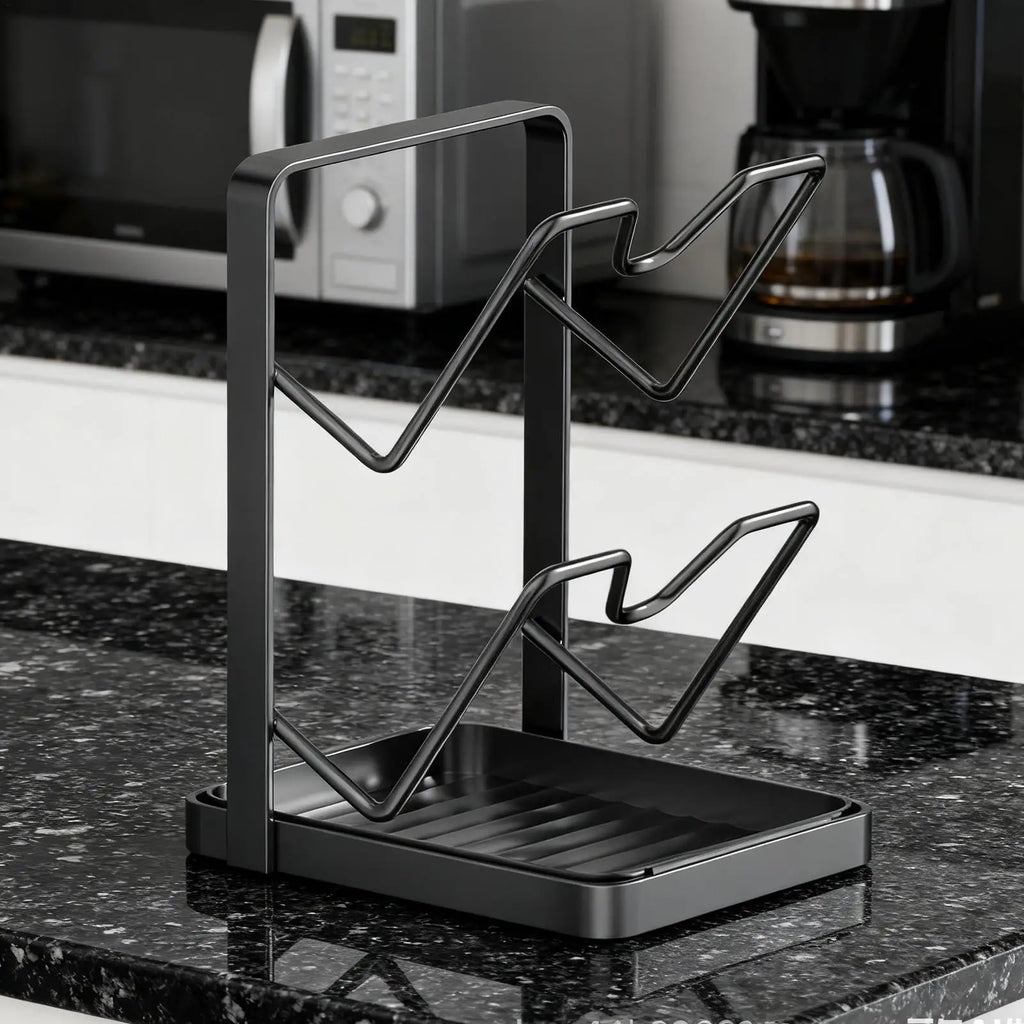 2 Tier Pot Lid Organizer Cutting Board Rack Pan Lid Holder for Kitchen Utensils Spatula Ladle Spoon Countertop Storage Solution