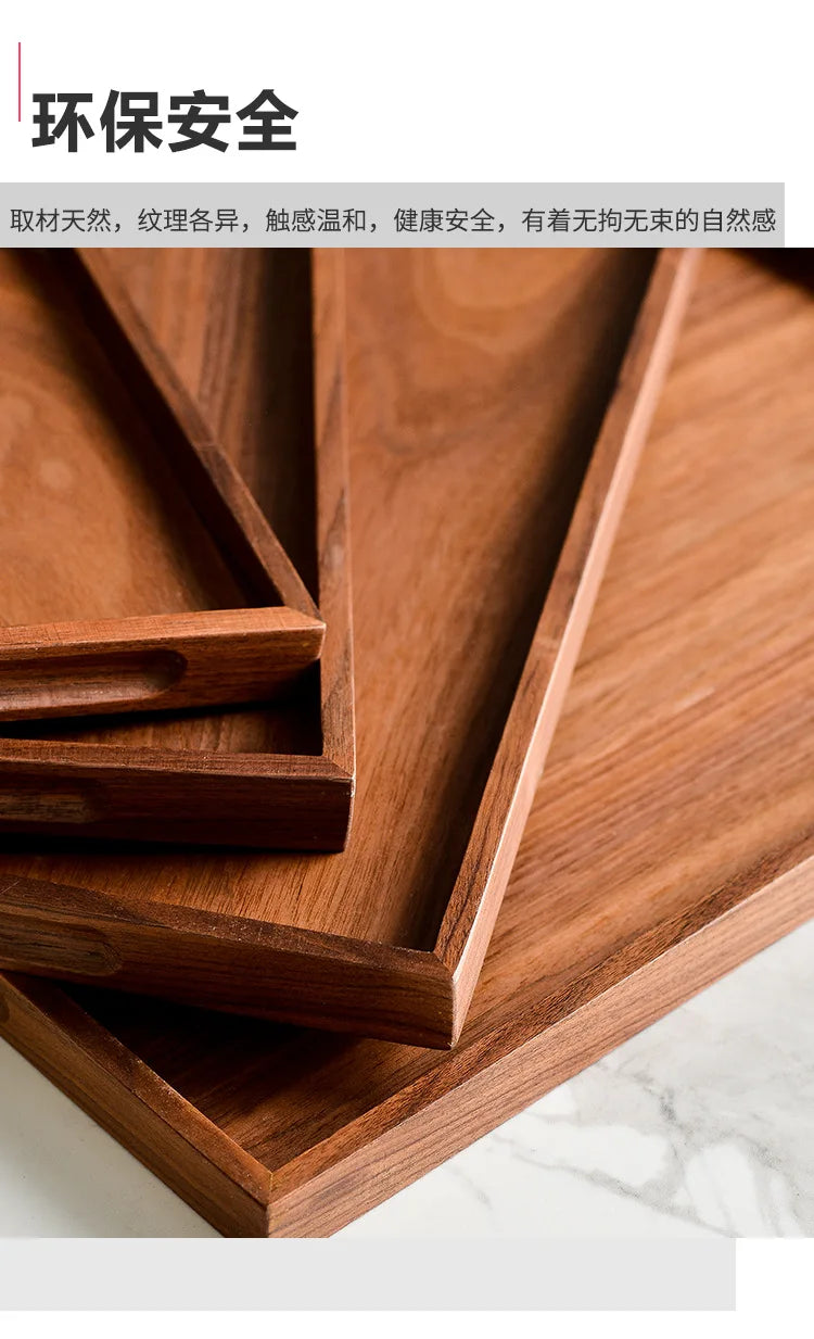 Walnut Wooden Serving Tray Tea Cup Saucer Trays Fruit Plate Storage Pallet Plate Decoration Japanese Food Rectangular Plate