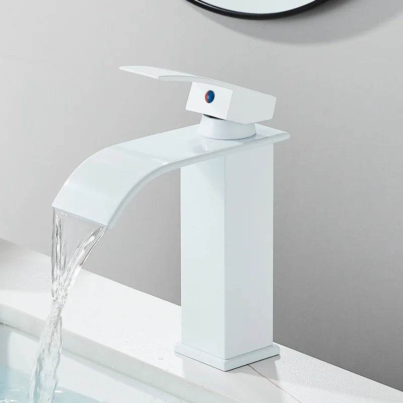 Bathroom Home Waterfall Wash Copper Core Waterfall Stainless Steel Basin Stainless SteelFaucet Black Hot &Cold Toilet Wash Basin