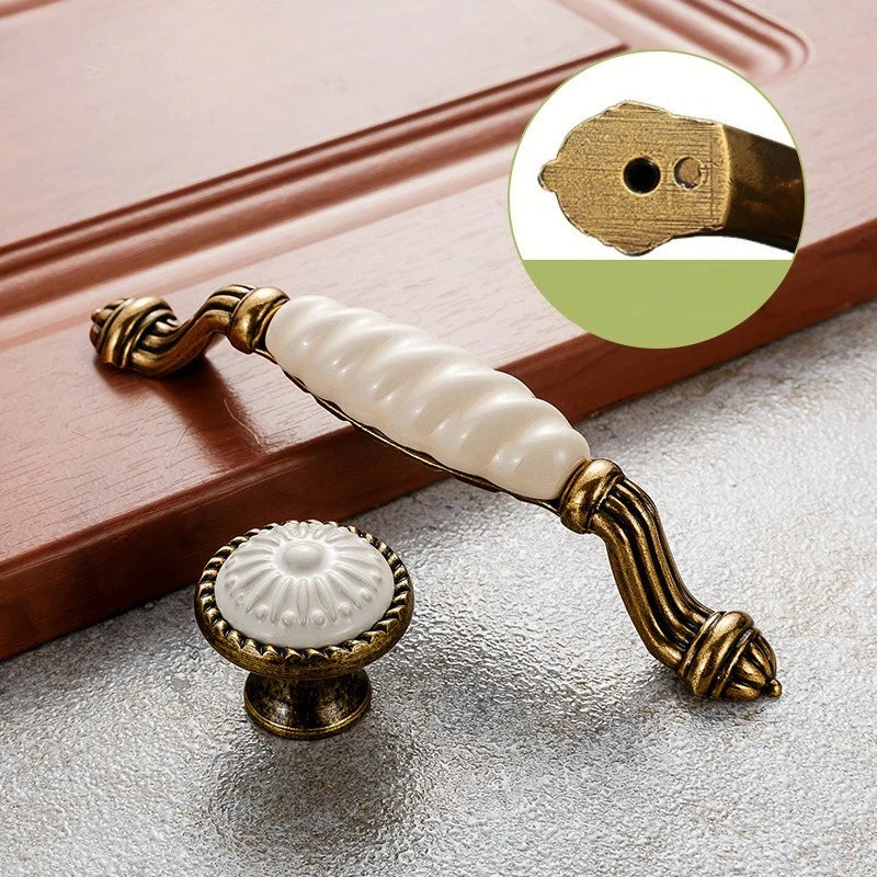 Drawer Knobs Wardrobe Door Handle European Furniture Hardware Zinc Alloy Antique Bronze Ceramic White Cabinet Handles