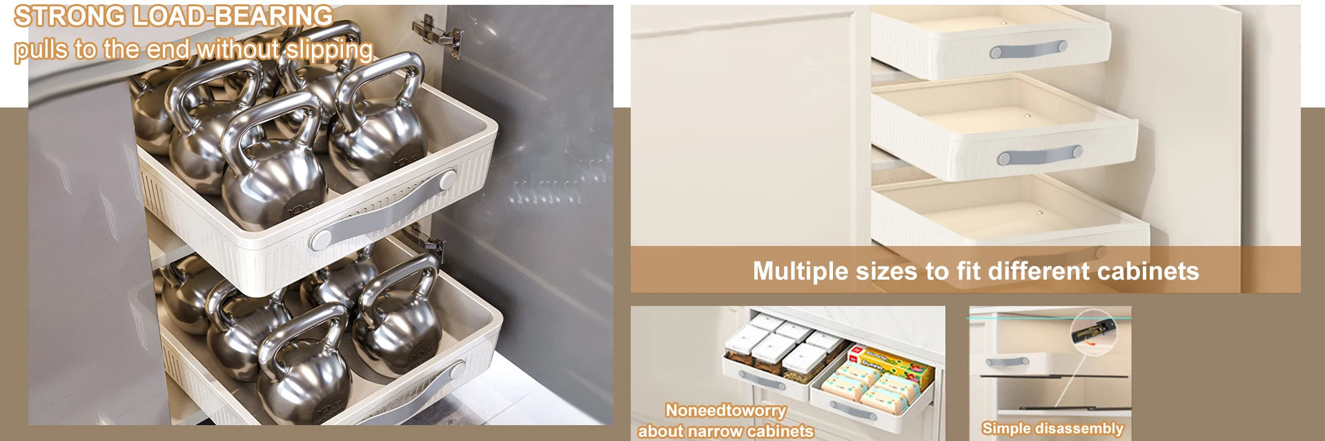Pull Out Storage Tray Kitchen Sliding Cabinet Shelf with Slide Rails Drawer Spice Rack Bowl Dish Shelf Pantry Kitchen Organizer
