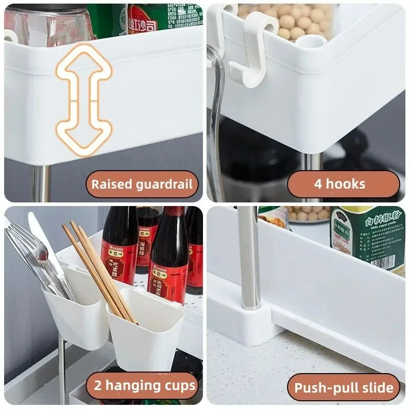 Kitchen Under Sink Storage Organizer Shelf 2 Tier Drawer Multipurpose Rack Cabinet Under Sink Storage Rack Bathroom Organizer