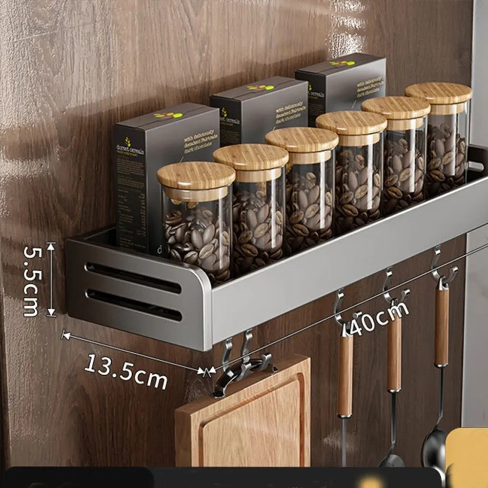 New Multifunctional Kitchen Spice Rack Wall Mounted with Hook Kitchen Organizer Space Saving Seasoning Rack Household