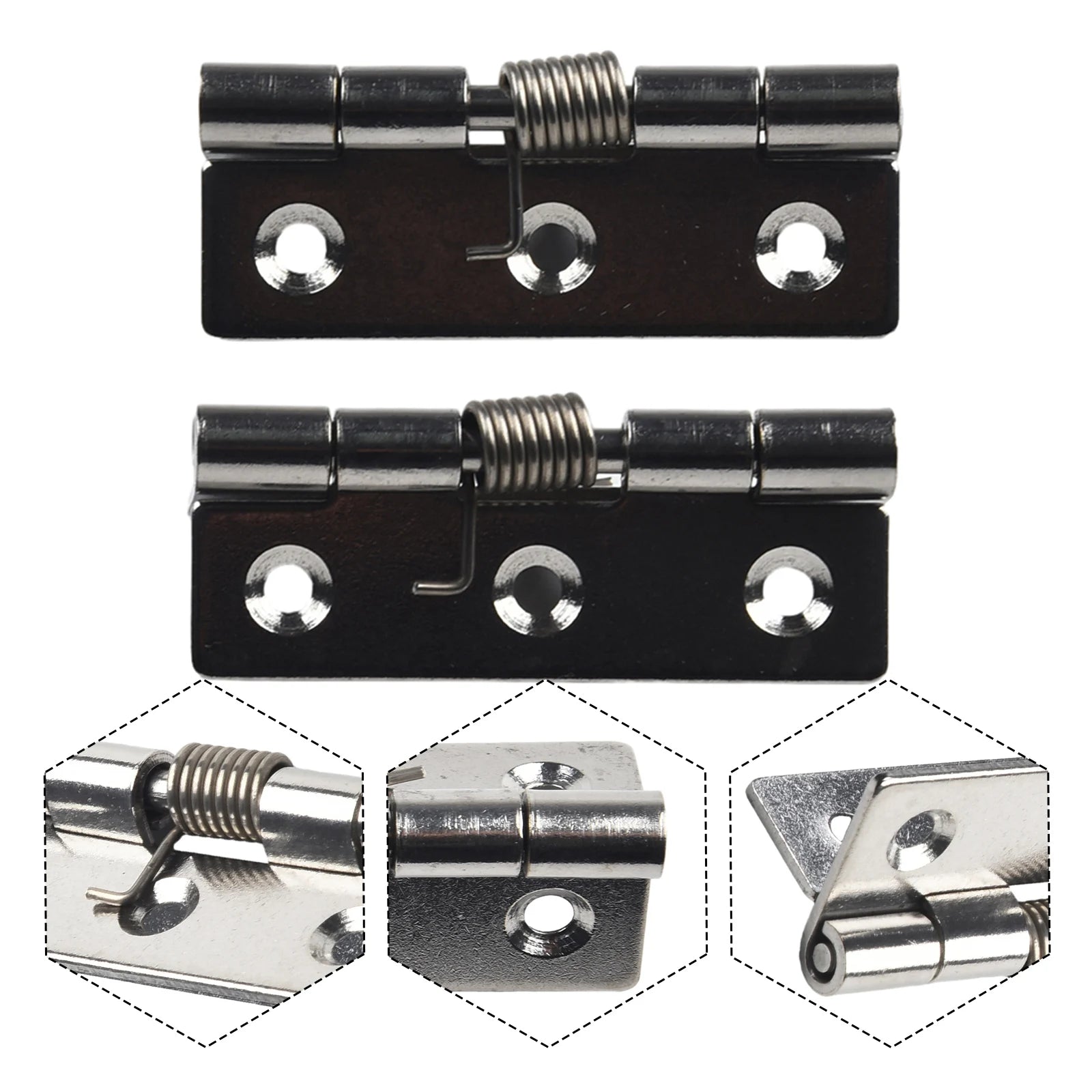 2pcs 1/1.5/2/3Inch Silver Spring Door Hinge Stainless Steel Self Closing Design Windows Cabinets Boxes Household Hardware