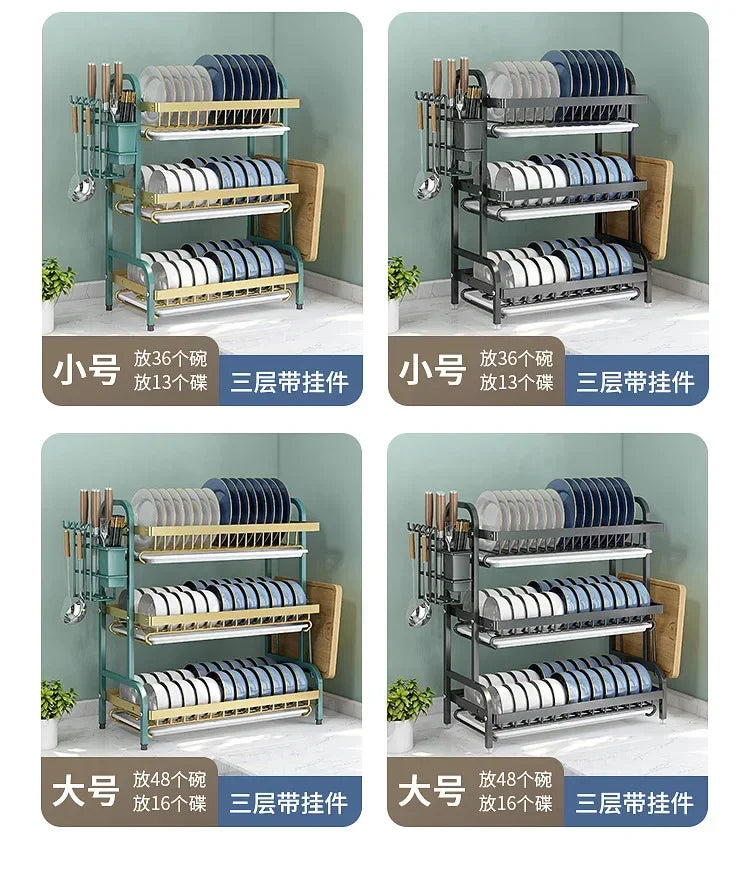 Stainless Steel 2-Tier Dish Drying Rack for Kitchen Countertop, Space Saving Plate Utensil Organizer Dish Drainer Rack