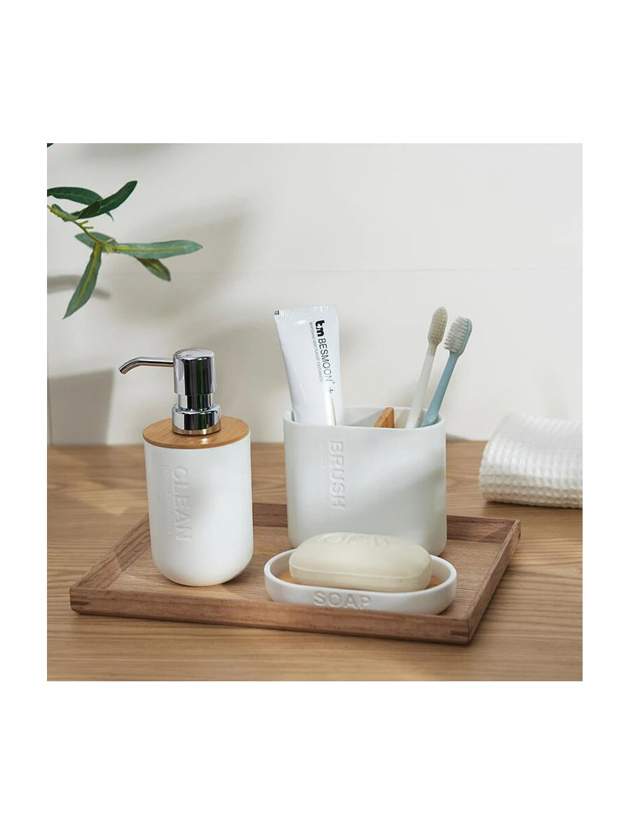 Bathroom Accessories Set Designer Soap Lotion Dispenser Toothbrush Holder Soap Dish Tumbler or wood Bottle Cup Black/White/gray