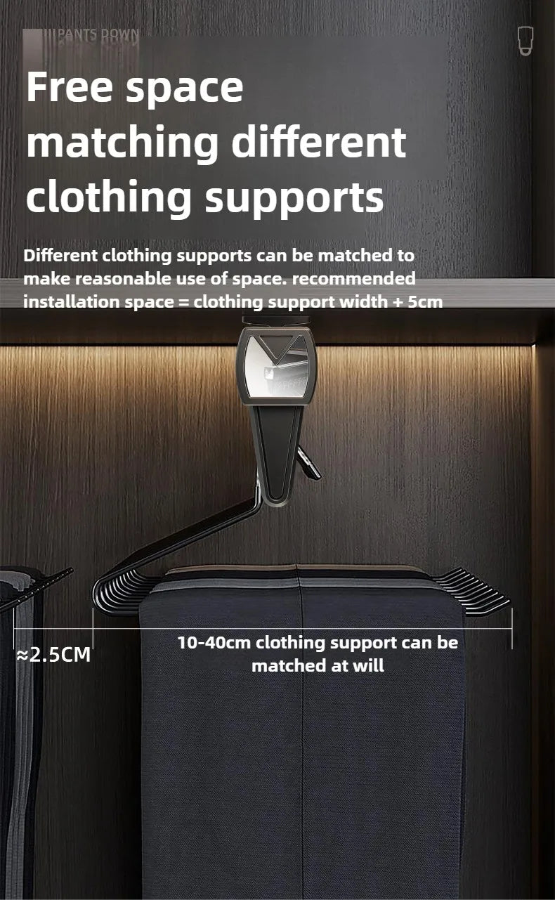 Closet shallow closet Slide rail retractable hangers Cabinet hanging rod vertical pull-out top mounted trouser rack free of hole