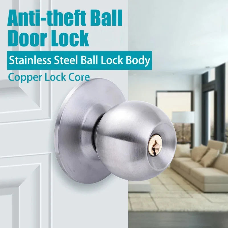 ZEXEF Stainless Steel Round Door Knobs Rotation Lock Knobset Handle Metal Door Knob With Key For Bedrooms Living Rooms Bathrooms