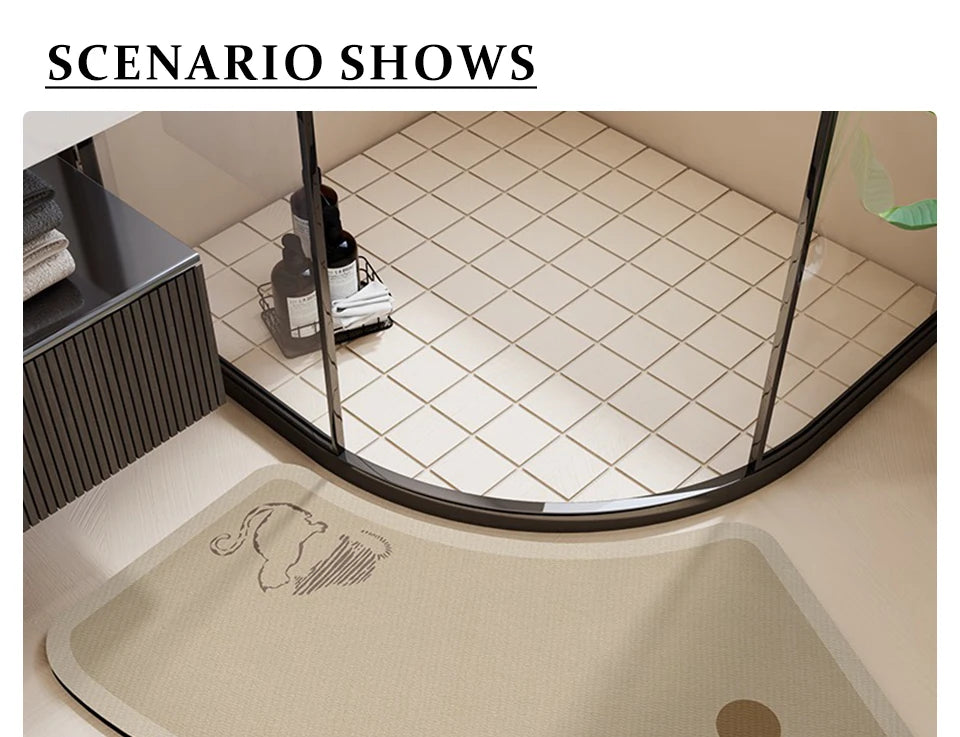 Bathroom Floor Mat Water-absorbing Non-slip Wash-free Carpet Curved Minimalist Beige Bathroom Rug Door Home Decoration Foot Mat