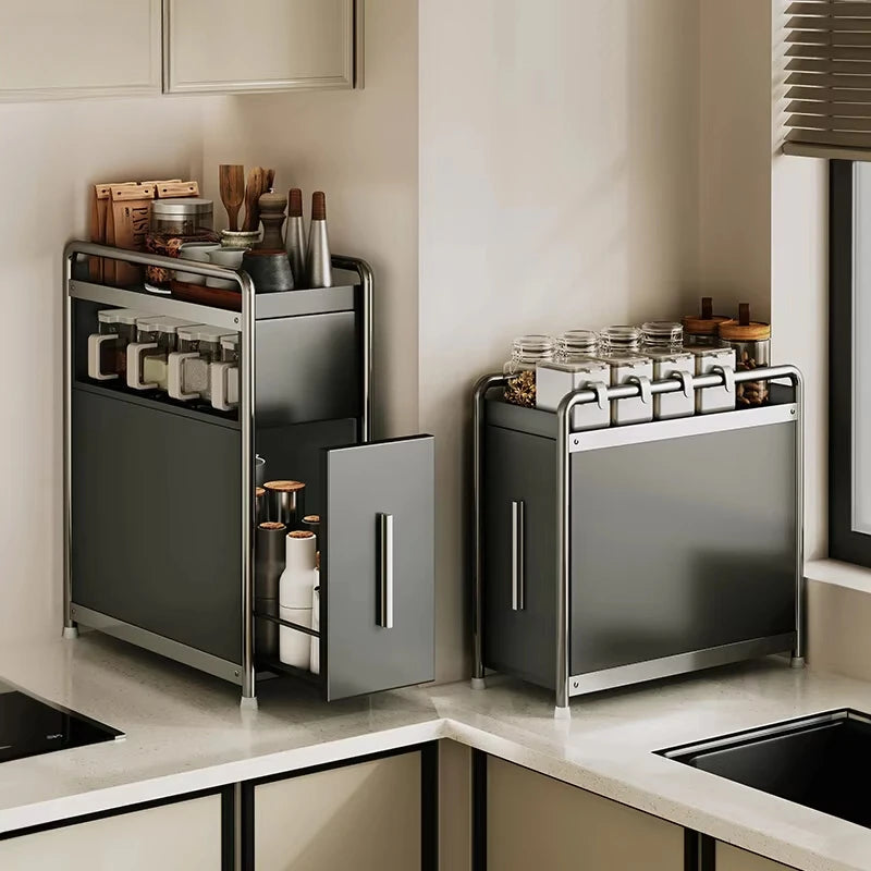 Adjustable Pull-Out Spice Rack for Kitchen Multi-Layer Narrow Storage Shelf Condiment Organizer Salt And Pepper Box