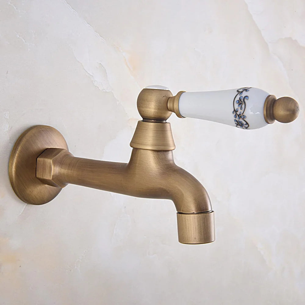 Wall Mounted Bathroom Mop Tap Vintage Brass Faucet Single Cold Water Tape for Kitchen Sink Mop Pool Toilet Cold Bibcock zav314