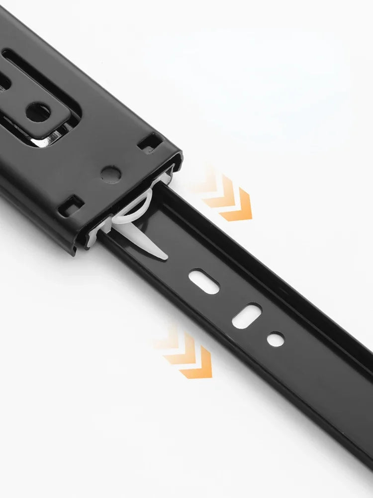 Heavy-Duty Soft-Close Drawer Slides - Automatic Three-Section Black Drawer Glide Tracks with Silent Rebound Mechanism