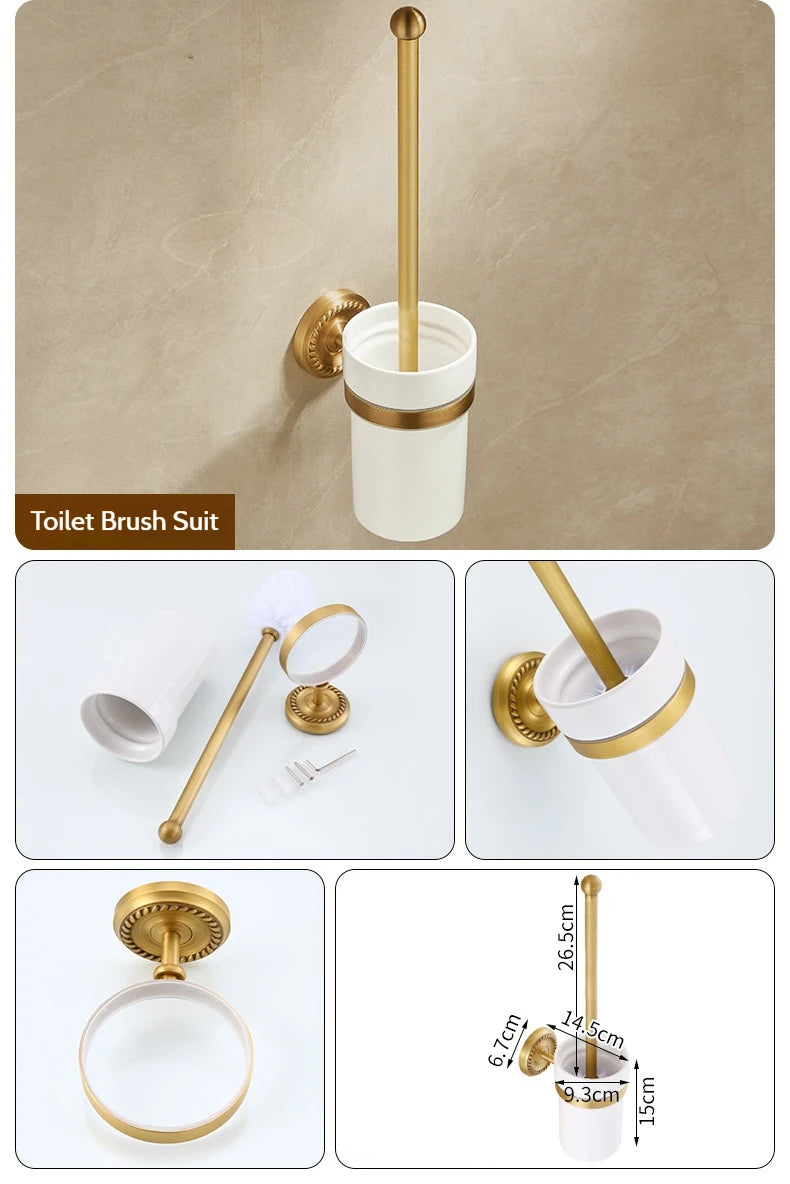 Antique Brushed Brass Bathroom Accessories Sets Towel Shelf Toilet Paper Holder Soap Holder Towel Rack Bathroom Hardware Sets