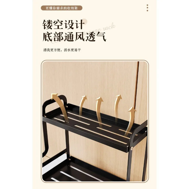 2 Tier Under Sink Organizer Sliding Cabinet Basket Organizer Storage Rack with Hooks Hanging Cup Bathroom Kitchen Organizer New