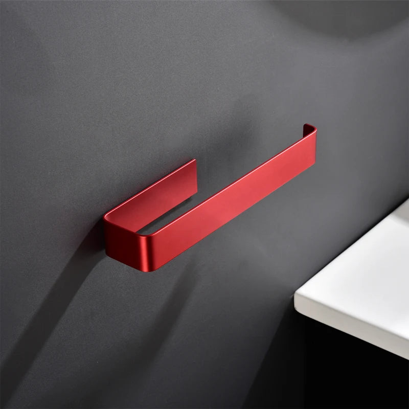 Aluminum Bathroom Accessories Sets 3M Tape Toilet Brush Holder Ceramic Toilet Roll Paper Holder Red Robe Hook Towel Holder