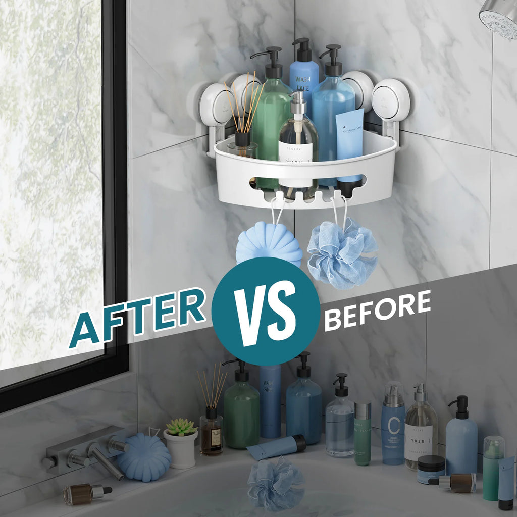 TAILI Corner Shower Caddy Suction Cup No-Drilling Removable Shower Caddy Basket Powerful Suction Bathroom Shower Shelf Organizer