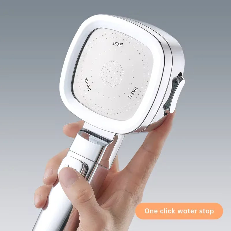 Bathroom Booster Shower Head with Filter, 3 Modes Adjustable Spray, Large Flow High Pressure Handheld Shower Head, Silver Shower