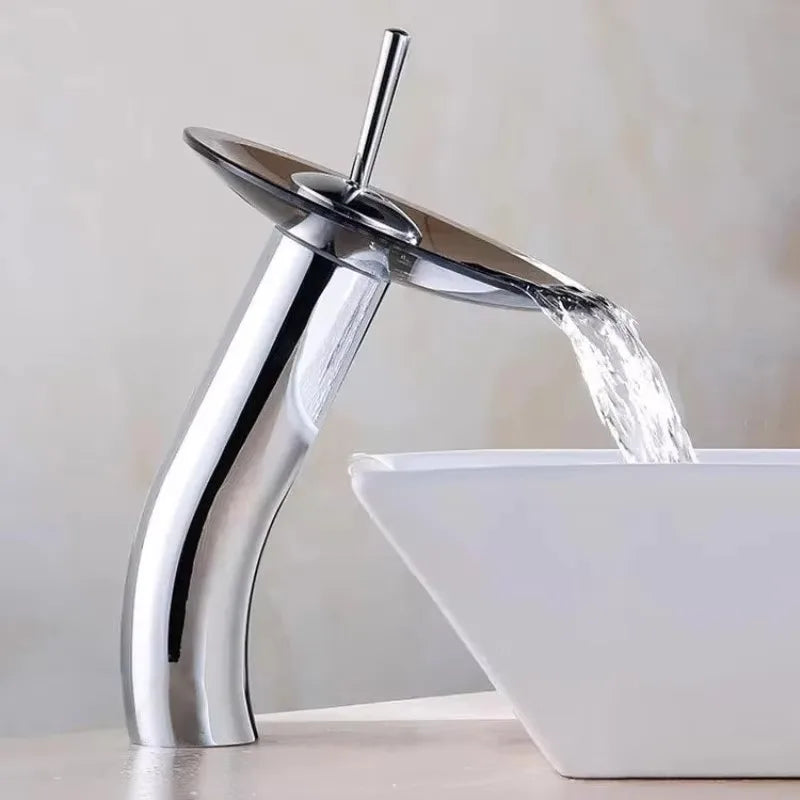 Bathroom Faucets Household Wash Basin Sink Taps Colorful Glass Waterfall Faucet Chrome Single Lever Mixer Tap Deck Mounted