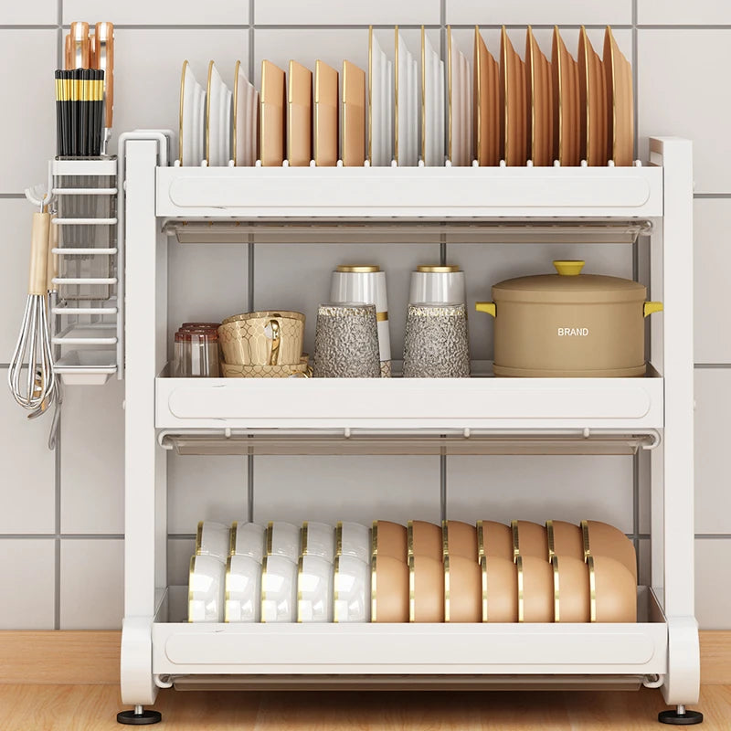 Kitchen Dish Storage Rack, External Hook Plate Organizer, Multi-Function Home Plate Holder, Compact Dish Organizer