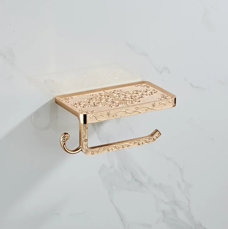 Bathroom Hardware Set  White Paper Mobile Phone Holder Space Aluminum Antique Roll Holder with Shelf Toilet Paper Box Wall Mount