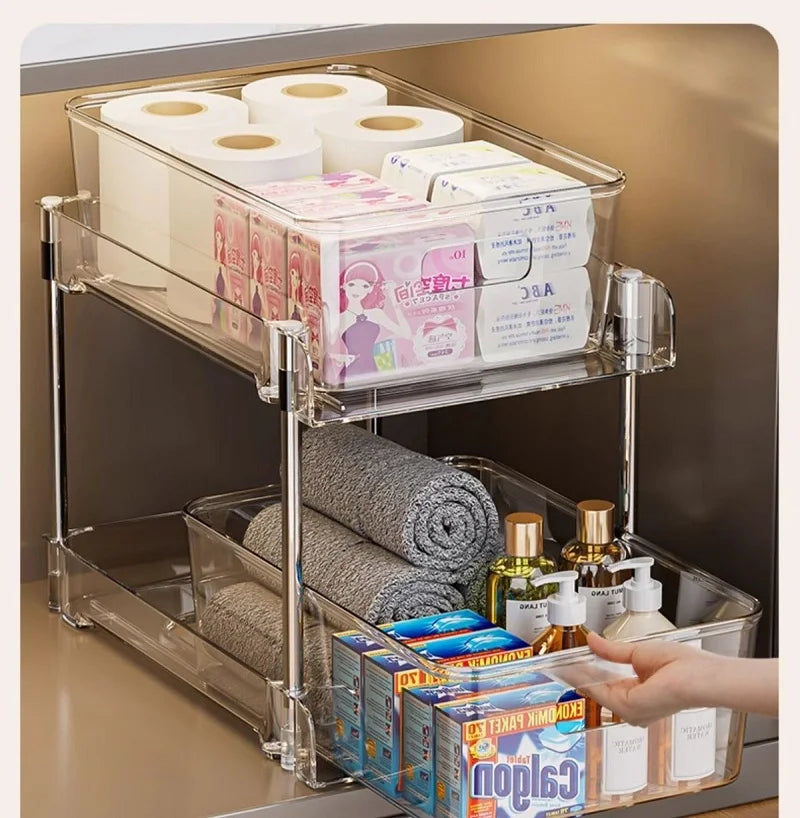 2/3 Layer Under Sink Storage Organizer Multipurpse Rack Countertop Cabinet Under Sink Storage Rack Bathroom Kitchen Organizer