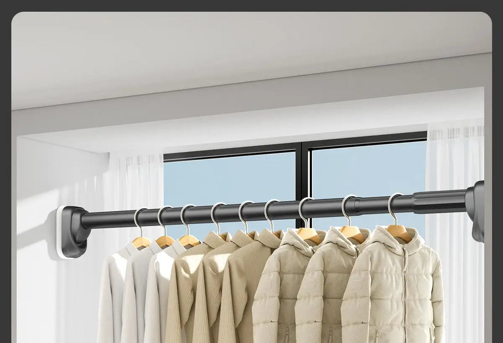 Retractable Clothes Drng Rods Wall Mounted Balcony Batoom Curtain Rods Wardrobe Clothes Hanger Rods No Drilling Required