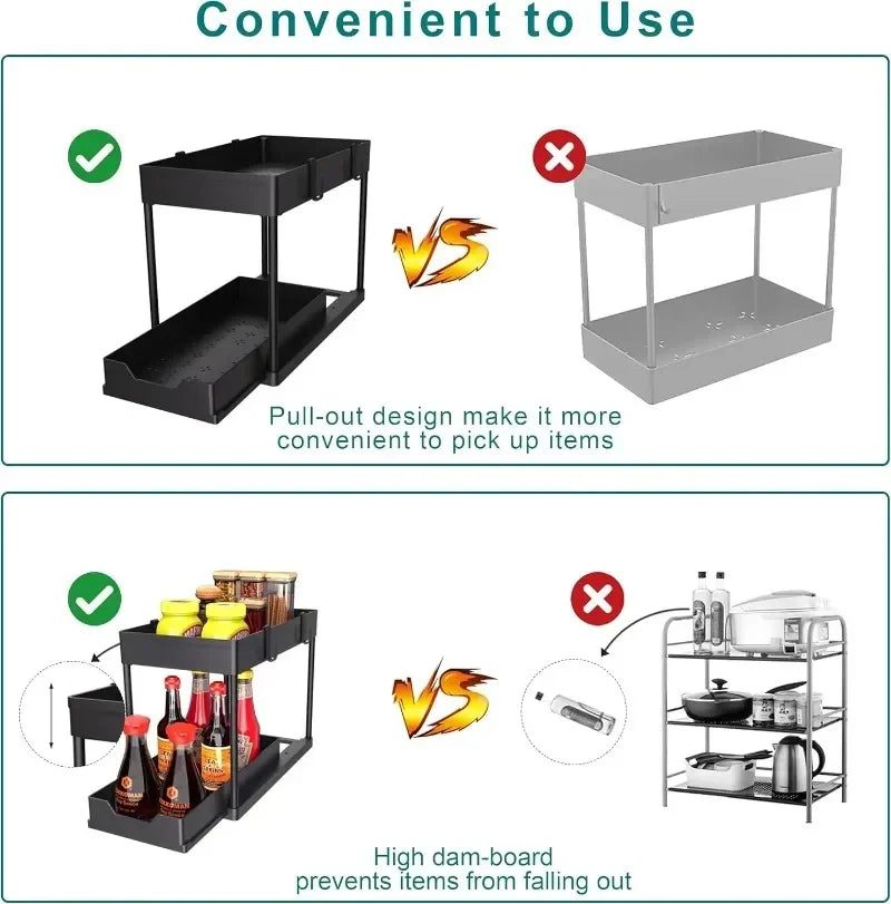 Kitchen Storage Under Sink Organizer 2 Layer Pull Out Multifunctional Drawer Shelf Organizer Bathroom Desktop Cabinet Rack