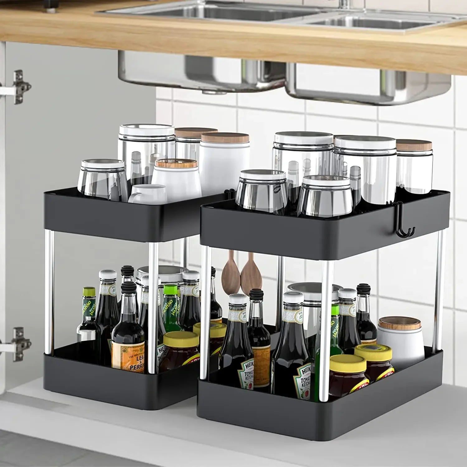 2 Tier Under Sink Organizer Kitchen Organizer Cabinet Storage Rack Multipurpose Rack Under Sink Storage for Bathroom Kitchen