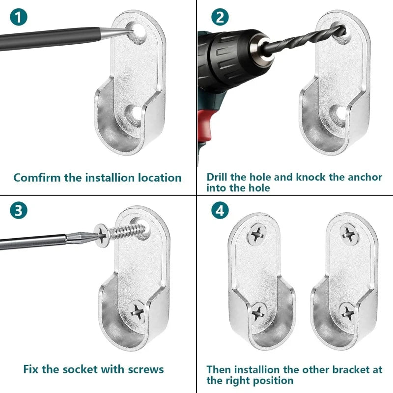 2/6/10pcs Oval Closet Rod Brackets,Wardrobe Clothes Tube Support,Thickened Zinc Alloy Rods Holder,Hanging Clothes End Supports