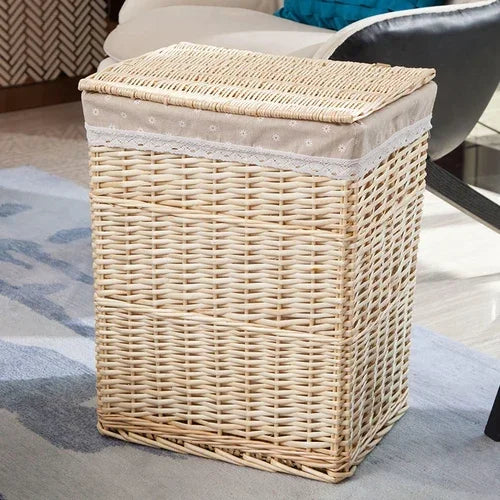 Large Capacity Rattan Laundry Basket - Vine Woven Storage with Cover, Simple and Elegant Dirty Clothes Organizer for Home