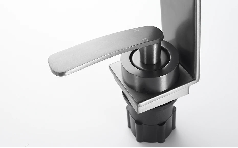 Basin Faucet Waterfall Black with Brushed Bathroom Basin sink Faucet Cold and Hot Water Mixer Single Handle Bathroom Taps 855951