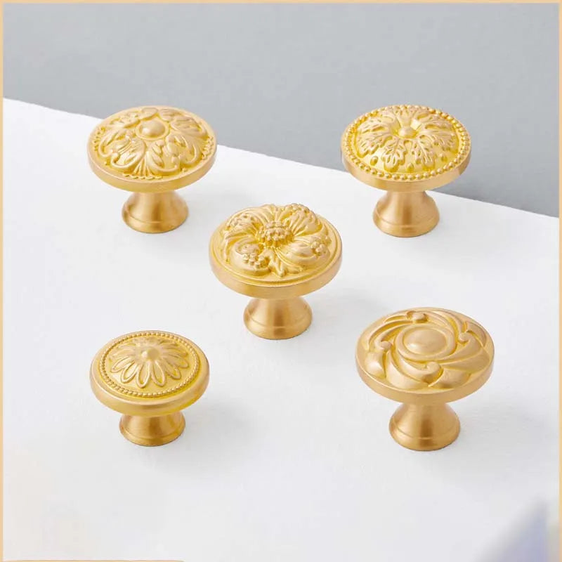 Solid Brass Door Handle Light Luxury Simple Gold European Drawer Kitchen Shoe Cabinet Wardrobe Handles Bedroom Decor Gold Knobs