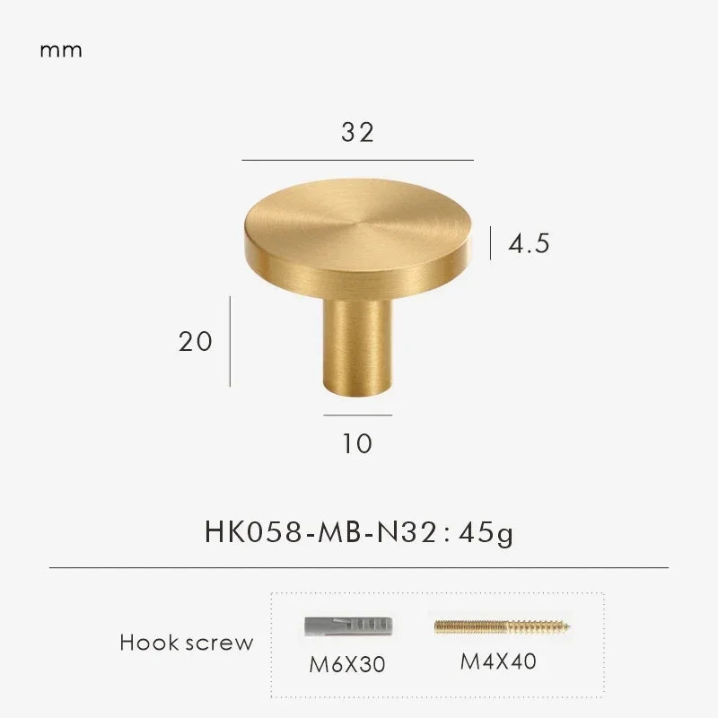 Solid Brass Circular Gold Black Antique White Cabinet Furniture Knobs Wall Bathroom Clothes Hook Handle