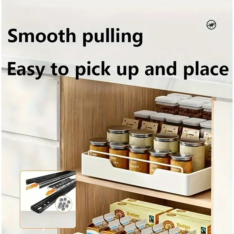 Home Kitchen Pull-out Rail Shelves Under The Sink Cabinet Pull-out Spice Dishes Organizer Without Drilling Installation