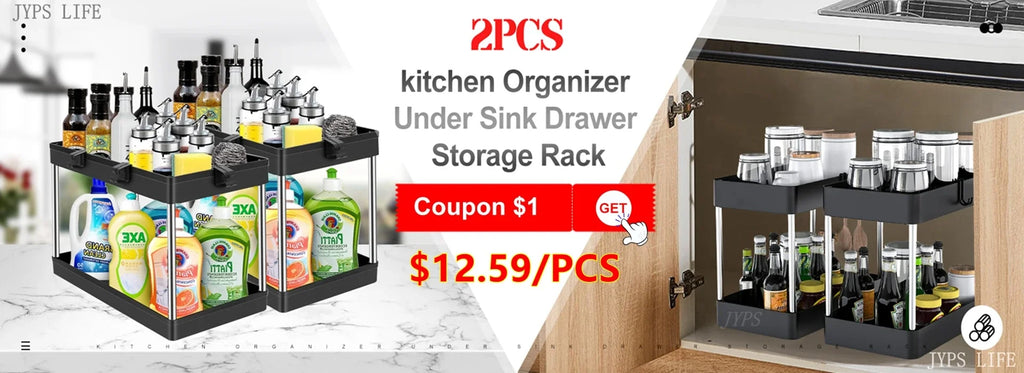 1/2 Pcs Under Sink Storage Organizer 2 Tier Drawer Multipurpose Rack Cabinet Under Sink Storage Rack Bathroom Kitchen Organizer