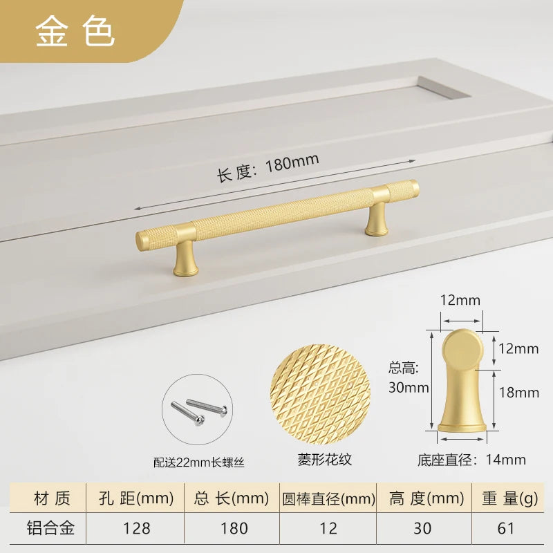 Simple Kitchen Cabinet Wardrobe Door Handles Drawer Knobs and Handles for Furniture Gold Black Knurled Nordic Style